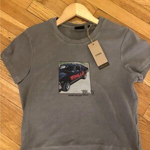 Thrills Die Fighting Mini Tee Washed Grey Baby Tee Graphic Crop Top NWT L